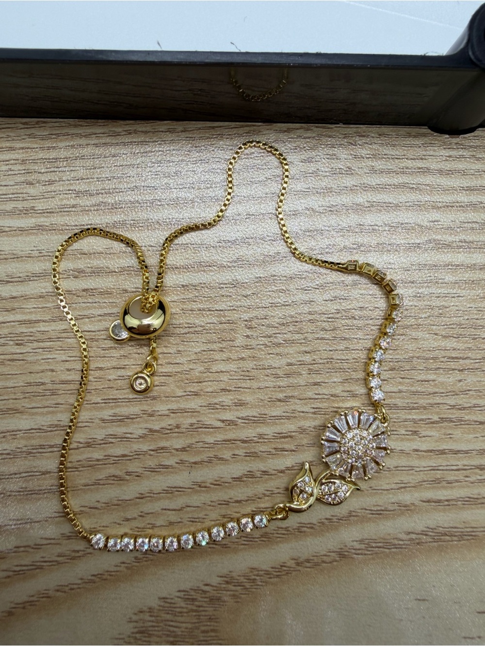 Gold Floral CZ Tennis Necklace - Elegant Gold Chain with Crystal Flower